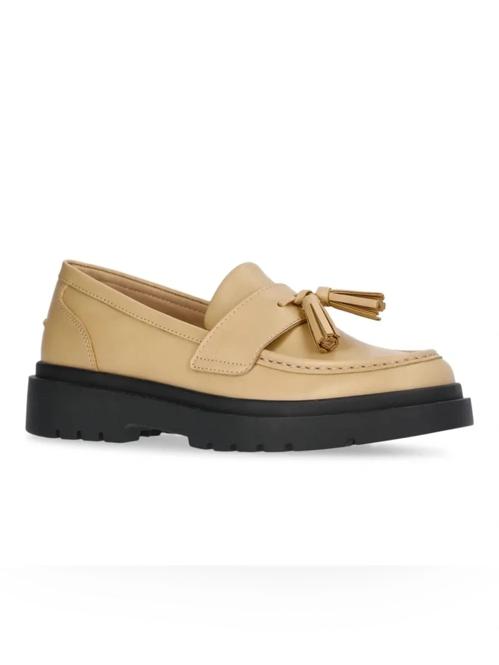 Kids Beige Tassel Loafers with Lug Sole
